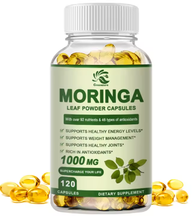 Moringa leaf powder capsules 1000 mg bottle
