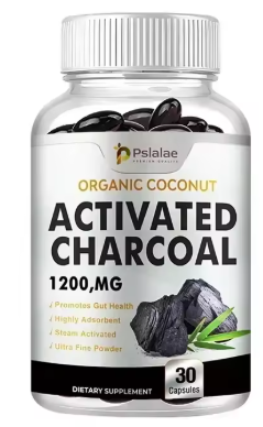 Organic coconut activated charcoal 1200 mg, 30 capsule bottle