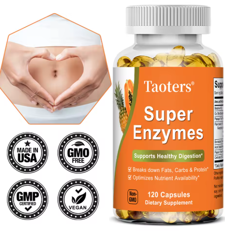 Super Enzymes 120 capsule bottle with certification marks