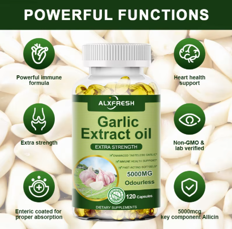 Garlic extract oil: enteric coated, allicin content, non-GMO and lab verified