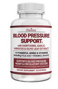 Blood pressure support with hawthorn, garlic, hibiscus and olive leaf, 30 capsule bottle