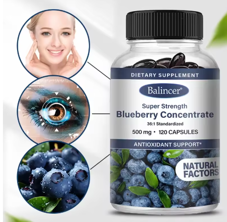 Blueberry concentrate bottle with blueberries