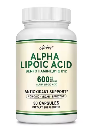 Alpha lipoic acid with benfotiamine, B1 and B12, 30 capsule bottle