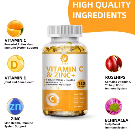 Vitamin C 1000 mg with zinc 20 mg, plus vitamin D, rosehips and echinacea