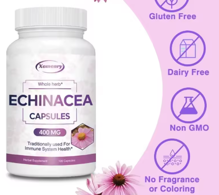 Echinacea capsules: gluten free, dairy free, non-GMO, no fragrance or colouring