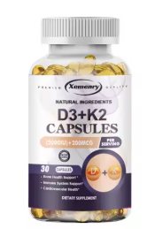 Vitamin D3 and K2 capsules, 30 capsule bottle